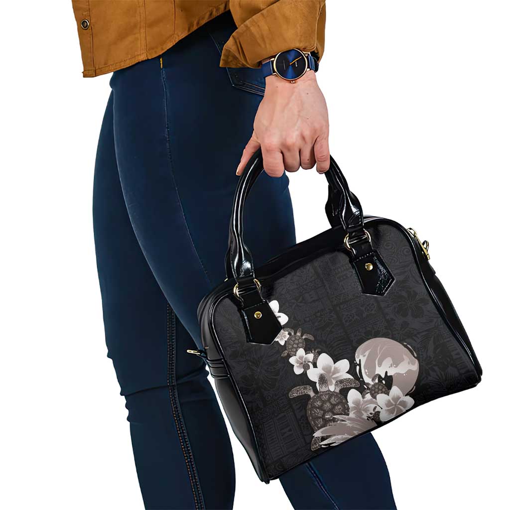 Hawaiian Plumeria and Turtle Shoulder Handbag with Polynesian Tribal Art Pattern Grayscale Color LT03 - Polynesian Pride