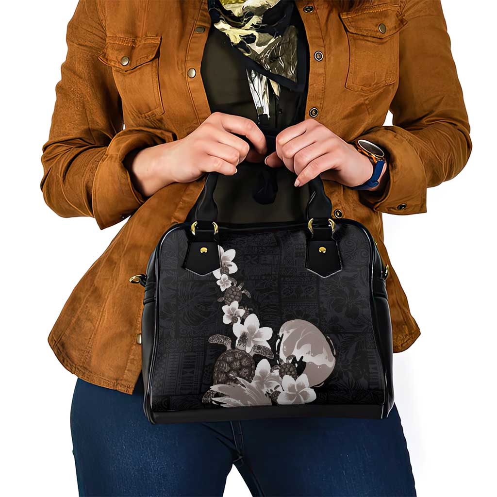 Hawaiian Plumeria and Turtle Shoulder Handbag with Polynesian Tribal Art Pattern Grayscale Color LT03 - Polynesian Pride