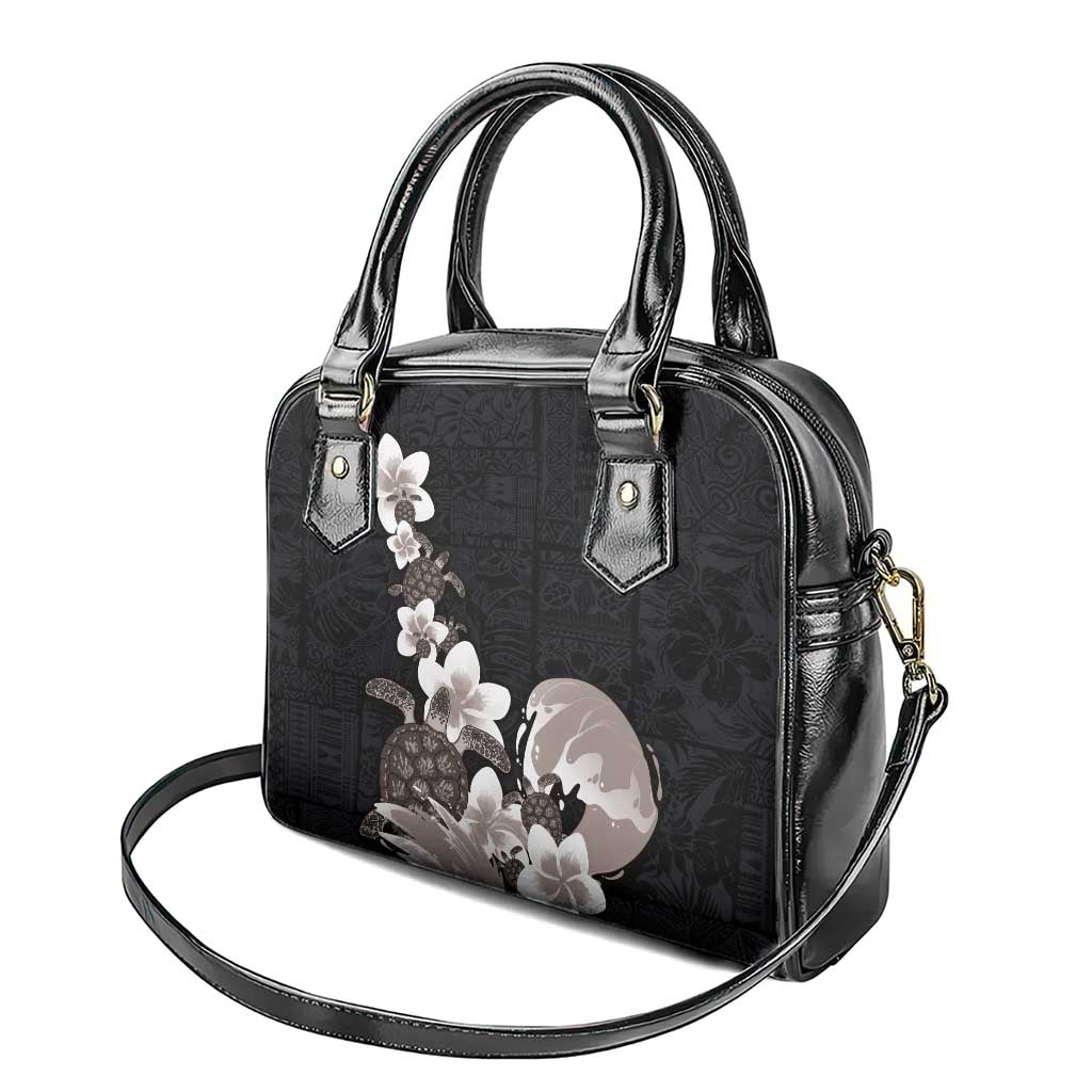 Hawaiian Plumeria and Turtle Shoulder Handbag with Polynesian Tribal Art Pattern Grayscale Color LT03 - Polynesian Pride