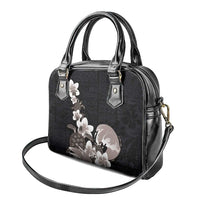 Hawaiian Plumeria and Turtle Shoulder Handbag with Polynesian Tribal Art Pattern Grayscale Color LT03 - Polynesian Pride