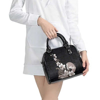 Hawaiian Plumeria and Turtle Shoulder Handbag with Polynesian Tribal Art Pattern Grayscale Color LT03 - Polynesian Pride