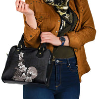 Hawaiian Plumeria and Turtle Shoulder Handbag with Polynesian Tribal Art Pattern Grayscale Color LT03 - Polynesian Pride
