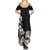 Hawaiian Plumeria and Turtle Summer Maxi Dress with Polynesian Tribal Art Pattern Grayscale Color