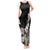 Hawaiian Plumeria and Turtle Tank Maxi Dress with Polynesian Tribal Art Pattern Grayscale Color