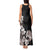 Hawaiian Plumeria and Turtle Tank Maxi Dress with Polynesian Tribal Art Pattern Grayscale Color