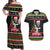 Personalized New Zealand Meri Kirihimete Couples Matching Off Shoulder Maxi Dress and Hawaiian Shirt Maori Warrior with Rugby Christmas Tree LT03 Black - Polynesian Pride