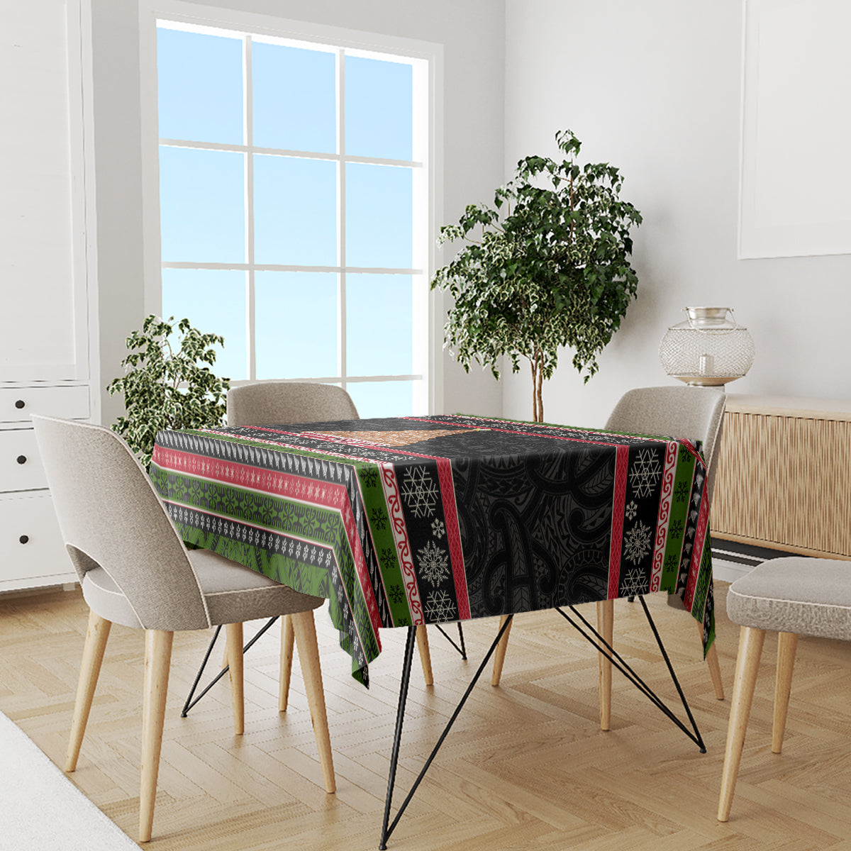 Personalized New Zealand Meri Kirihimete Tablecloth Maori Warrior with Rugby Christmas Tree LT03 - Polynesian Pride