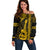 Custom Hawaii Off Shoulder Sweater Ukelele and Hula Girl Mix Kakau Pattern LT03 Women Yellow - Polynesian Pride