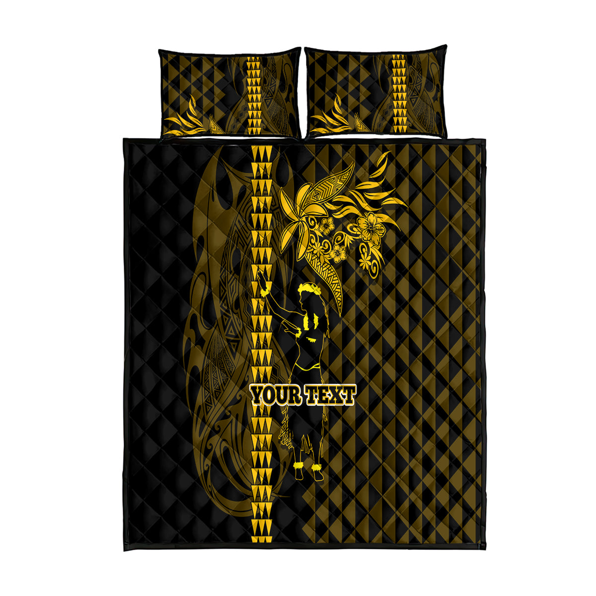 Custom Hawaii Quilt Bed Set Ukelele and Hula Girl Mix Kakau Pattern LT03 Yellow - Polynesian Pride
