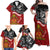 The Kingitanga - Maori King Movement Family Matching Off Shoulder Maxi Dress and Hawaiian Shirt Ko Te Mana Motuhake Emblem with Moko and Polynesian Art Tattoo