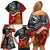 The Kingitanga - Maori King Movement Family Matching Off Shoulder Short Dress and Hawaiian Shirt Ko Te Mana Motuhake Emblem with Moko and Polynesian Art Tattoo