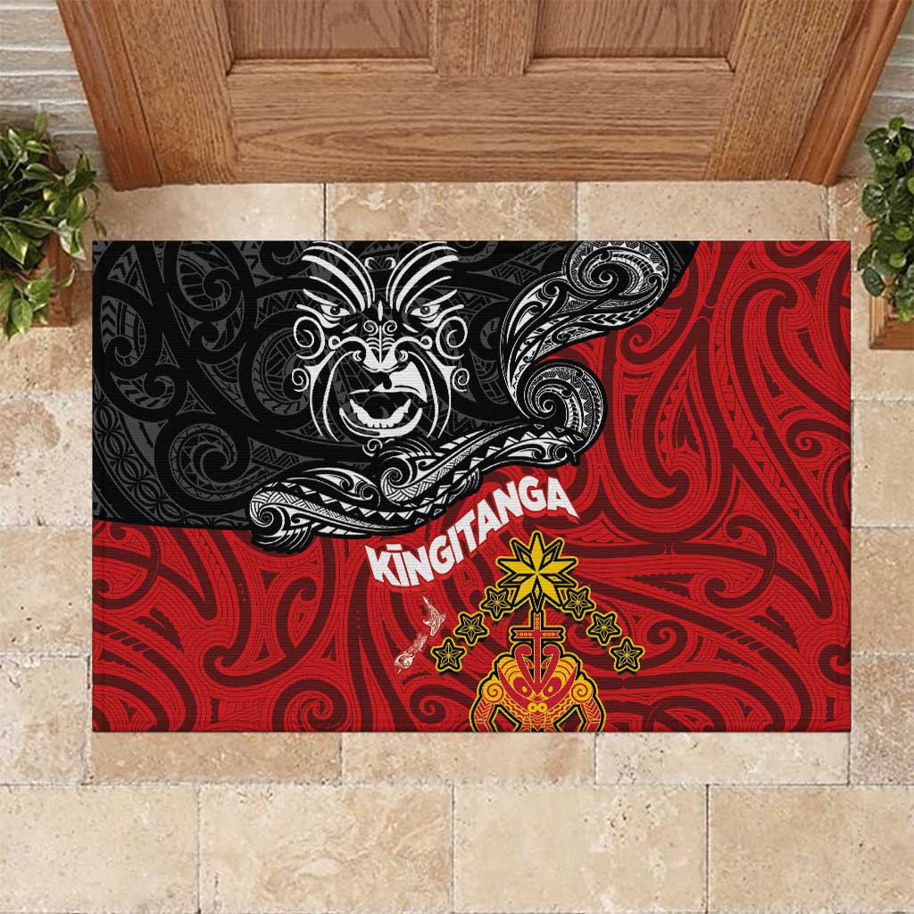 Maori King Movement Rubber Doormat Ko Te Mana Motuhake Emblem with Moko and Polynesian Art Tattoo LT03 Red - Polynesian Pride