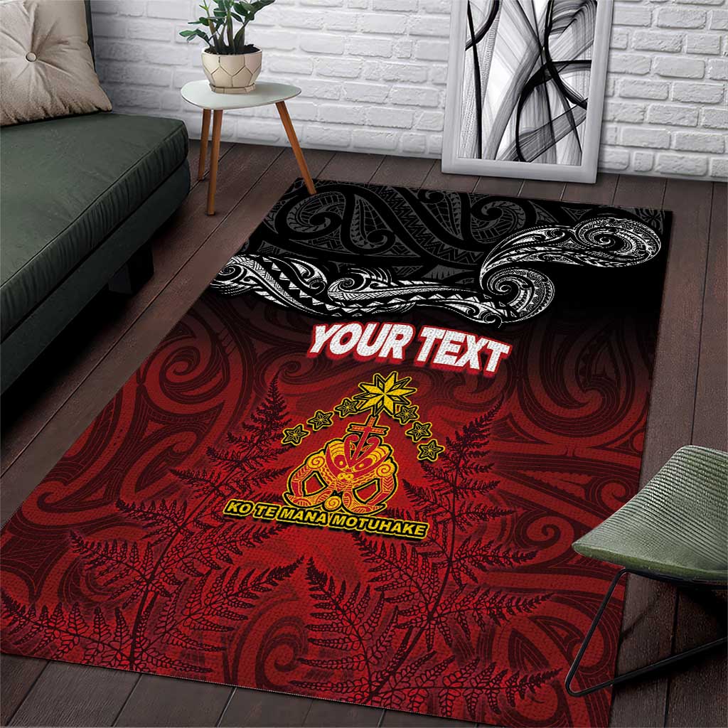 Personalised The Kingitanga - Maori King Movement Area Rug Ko Te Mana Motuhake Emblem with Silver Ferns and Polynesian Art Tattoo