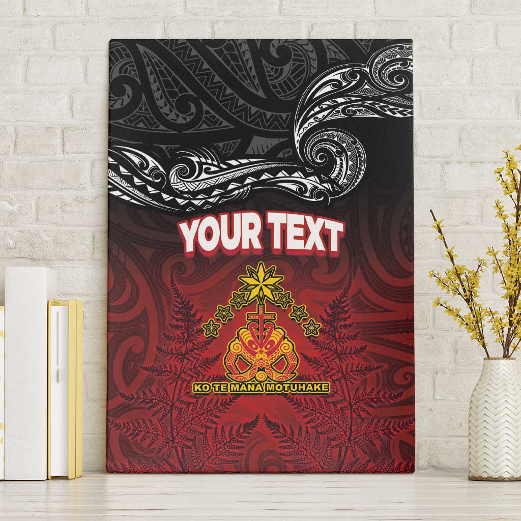 Personalised Maori King Movement Canvas Wall Art Ko Te Mana Motuhake Emblem with Silver Ferns and Polynesian Art Tattoo LT03 Without Frame Red - Polynesian Pride