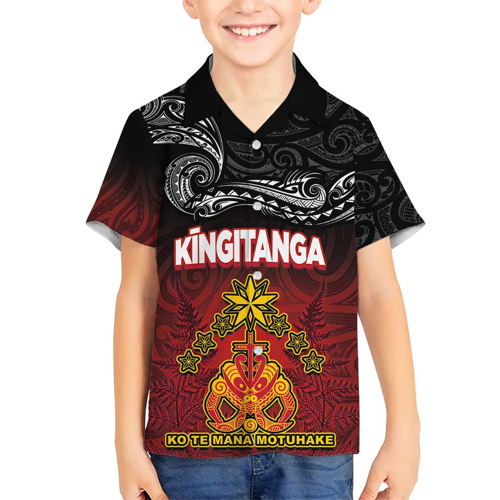 Personalised The Kingitanga - Maori King Movement Kid Hawaiian Shirt Ko Te Mana Motuhake Emblem with Silver Ferns and Polynesian Art Tattoo