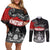 Personalised The Kingitanga - Maori King Movement Couples Matching Off Shoulder Short Dress and Long Sleeve Button Shirt Te Paki-o-Matariki with Silver Ferns and Polynesian Art Tattoo