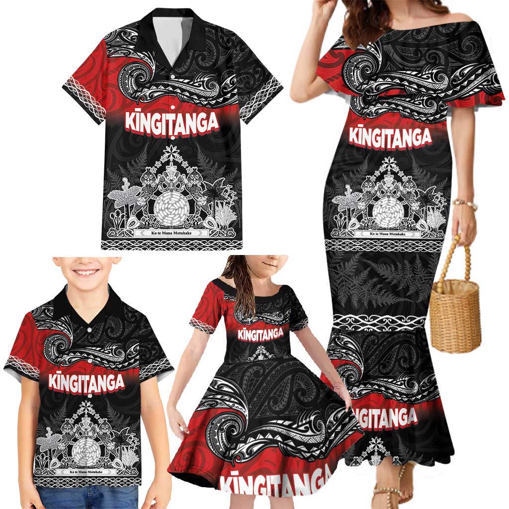 Personalised The Kingitanga - Maori King Movement Family Matching Mermaid Dress and Hawaiian Shirt Te Paki-o-Matariki with Silver Ferns and Polynesian Art Tattoo