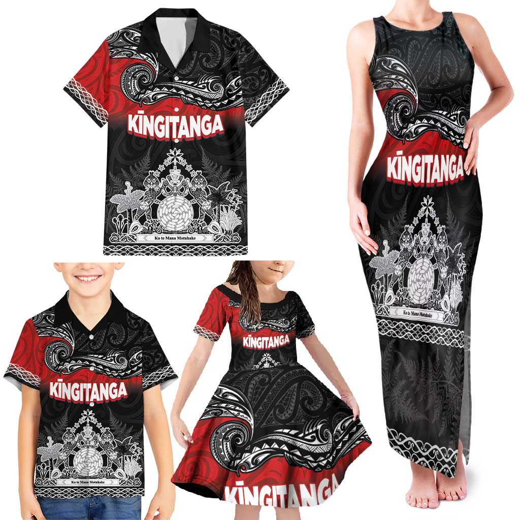 Personalised The Kingitanga - Maori King Movement Family Matching Tank Maxi Dress and Hawaiian Shirt Te Paki-o-Matariki with Silver Ferns and Polynesian Art Tattoo