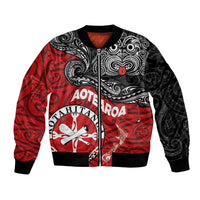 Maori Kotahitanga Bomber Jacket Aotearoa Spirit with Maori Mask and Polynesian Art Tattoo LT03 Unisex Red - Polynesian Pride