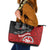 Maori Kotahitanga Leather Tote Bag Aotearoa Spirit with Maori Mask and Polynesian Art Tattoo