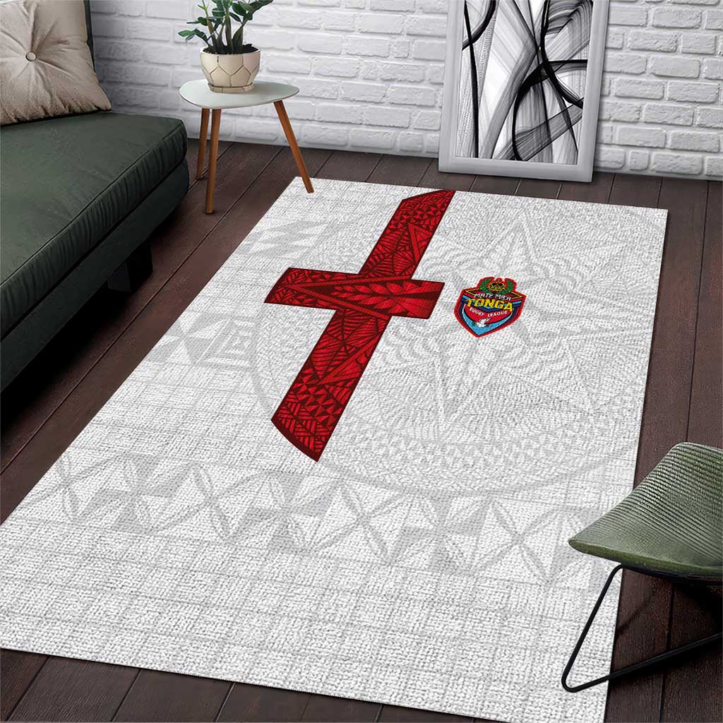 Tonga Ngatu Art Rugby Mate Ma'a Area Rug LT03 White - Polynesian Pride