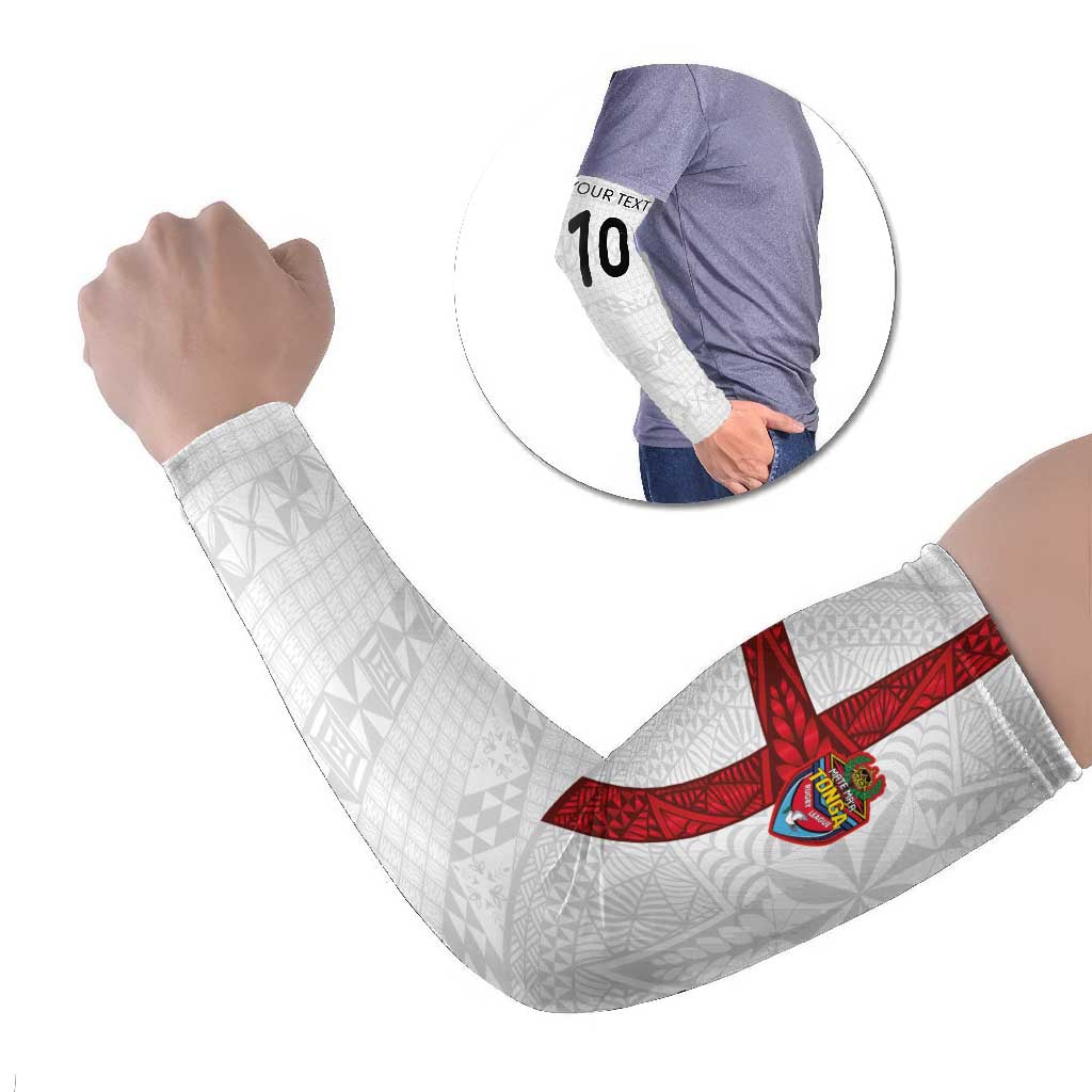 Custom Tonga Ngatu Art Rugby Mate Ma'a Arm Sleeves LT03 Set of 2 White - Polynesian Pride