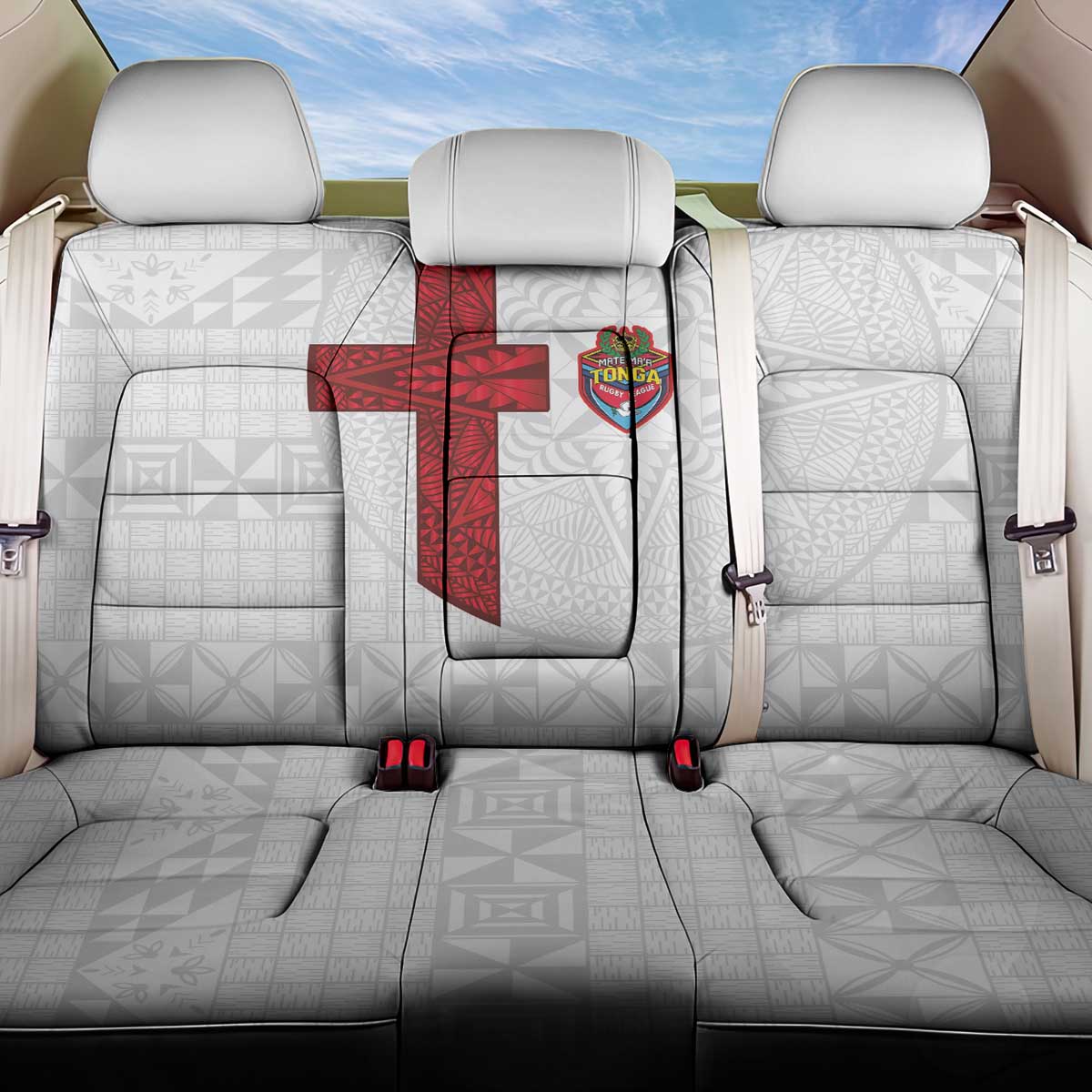 Tonga Ngatu Art Rugby Mate Ma'a Back Car Seat Cover LT03 One Size White - Polynesian Pride