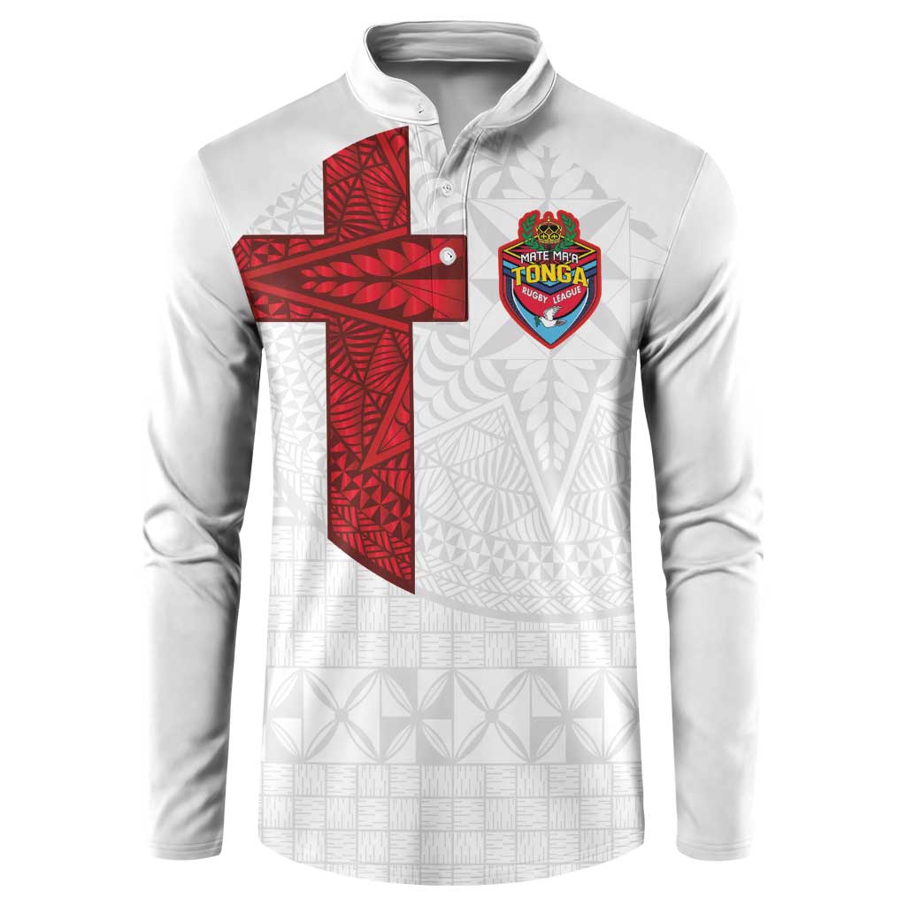 Custom Tonga Ngatu Art Rugby Mate Ma'a Button Sweatshirt LT03 White - Polynesian Pride