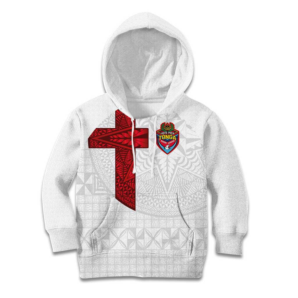Custom Tonga Ngatu Art Rugby Mate Ma'a Kid Hoodie LT03 Hoodie White - Polynesian Pride