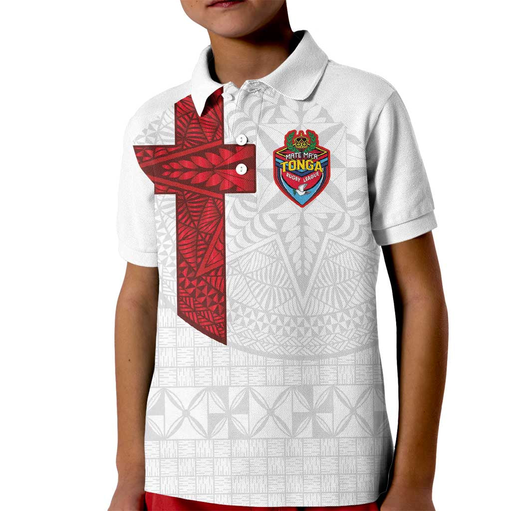Custom Tonga Ngatu Art Rugby Mate Ma'a Kid Polo Shirt LT03 Kid White - Polynesian Pride