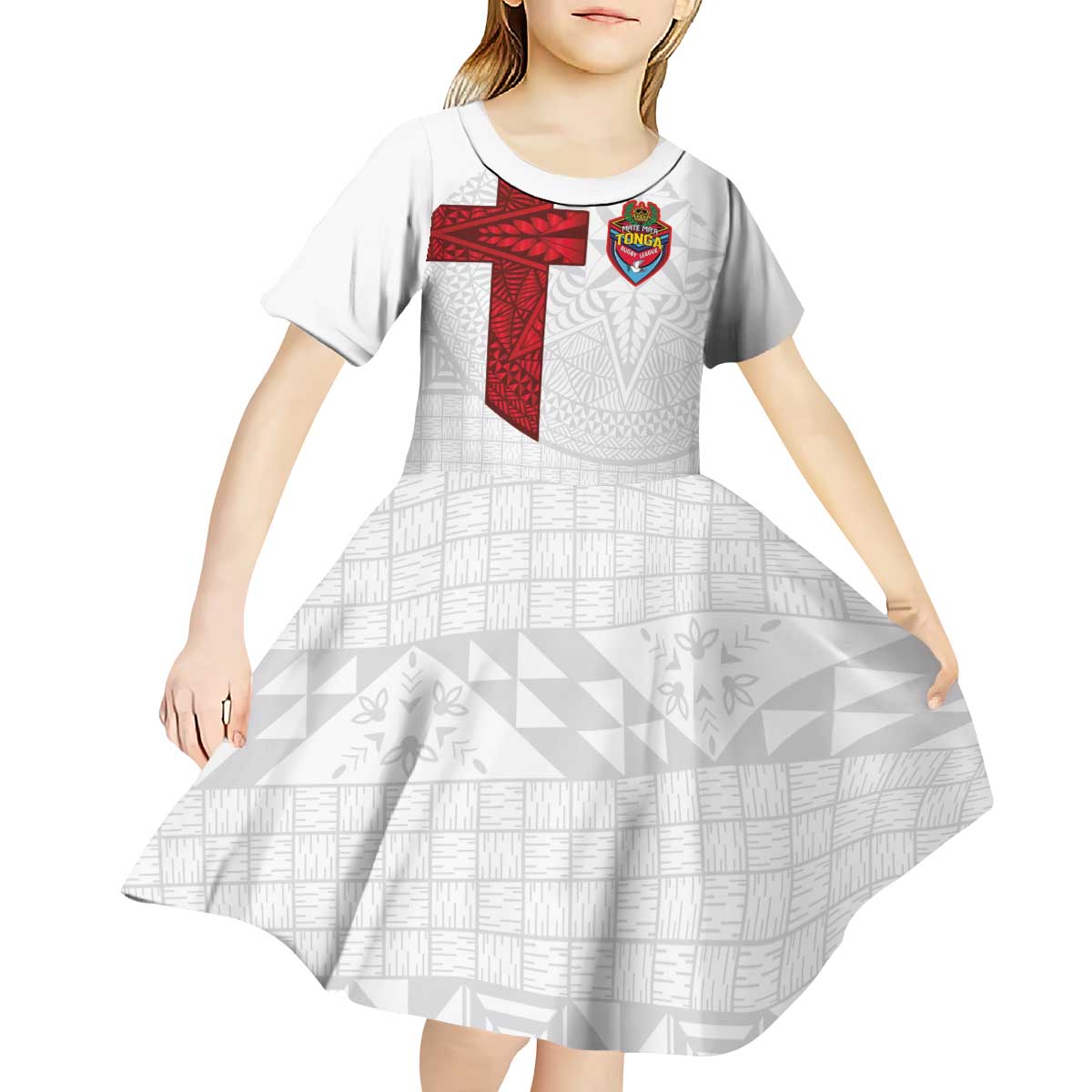Custom Tonga Ngatu Art Rugby Mate Ma'a Kid Short Sleeve Dress LT03 - Polynesian Pride
