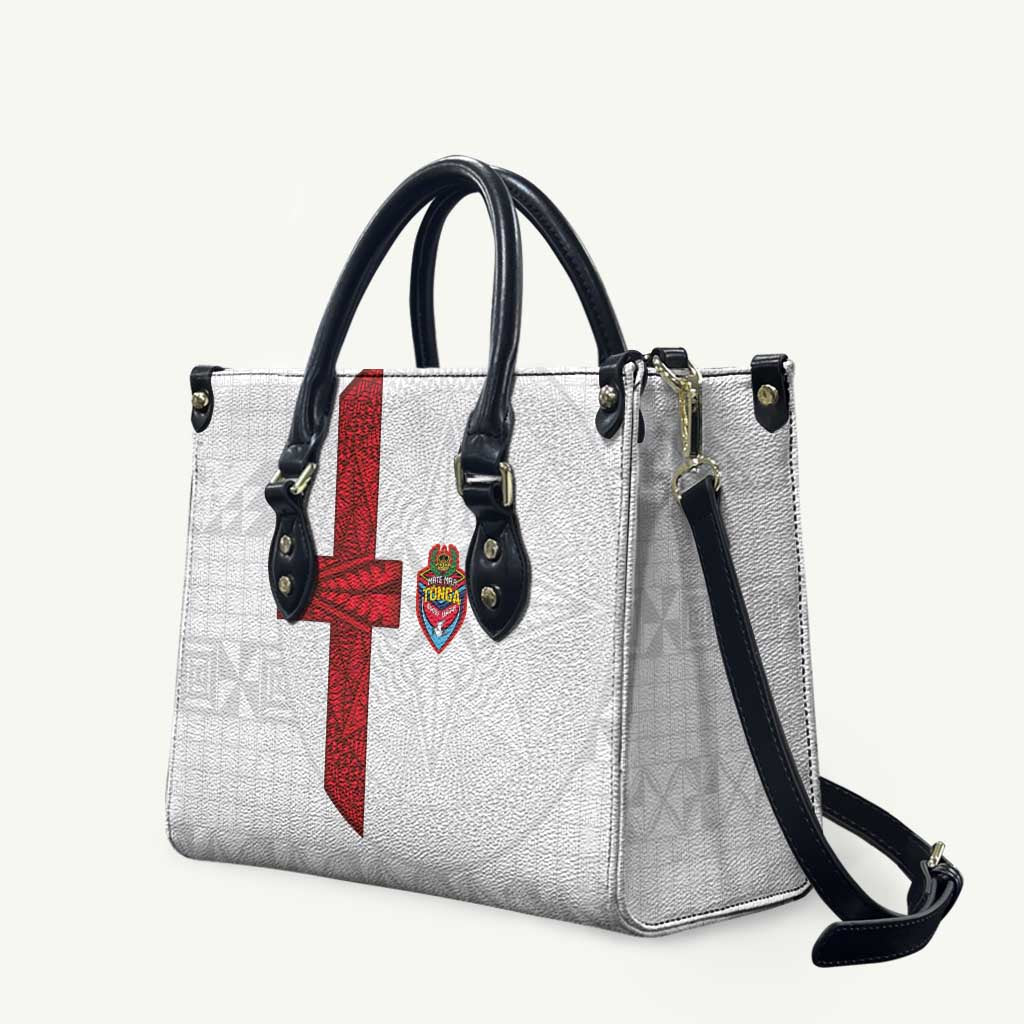 Tonga Ngatu Art Rugby Mate Ma'a Leather Bag LT03 White - Polynesian Pride