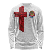 Custom Tonga Ngatu Art Rugby Mate Ma'a Long Sleeve Shirt LT03 Unisex White - Polynesian Pride