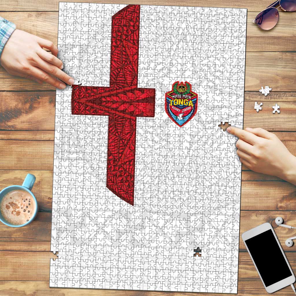 Tonga Ngatu Art Rugby Mate Ma'a Puzzle LT03 White - Polynesian Pride