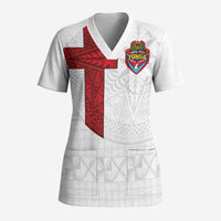 Custom Tonga Ngatu Art Rugby Mate Ma'a Scrub Top LT03 Adult White - Polynesian Pride