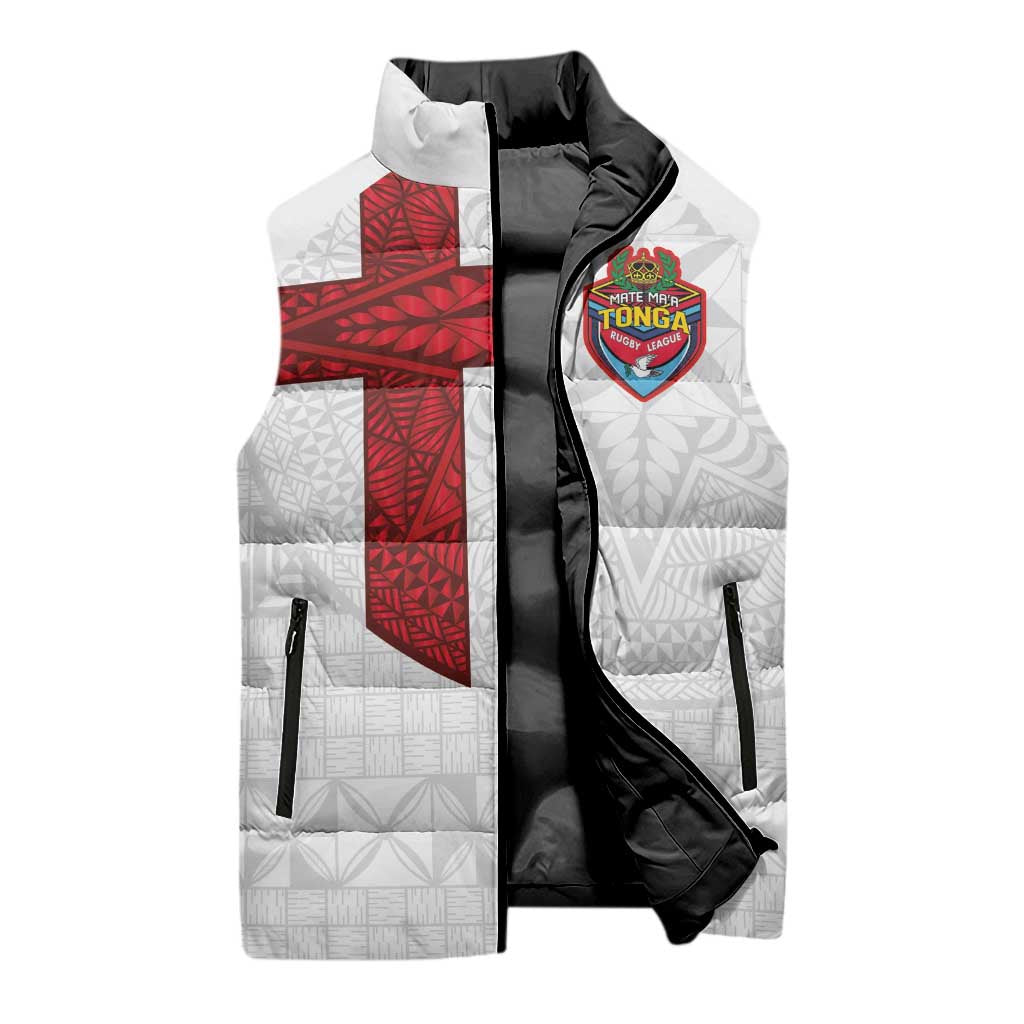 Custom Tonga Ngatu Art Rugby Mate Ma'a Sleeveless Puffer Jacket LT03 - Polynesian Pride