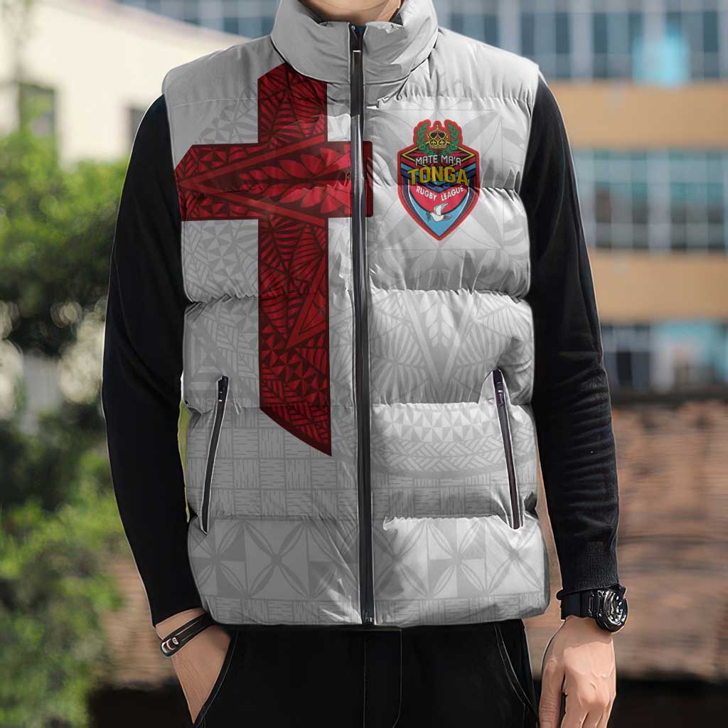 Custom Tonga Ngatu Art Rugby Mate Ma'a Sleeveless Puffer Jacket LT03 - Polynesian Pride