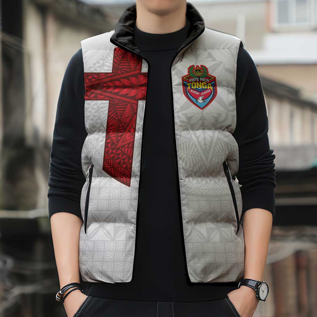Custom Tonga Ngatu Art Rugby Mate Ma'a Sleeveless Puffer Jacket LT03 - Polynesian Pride