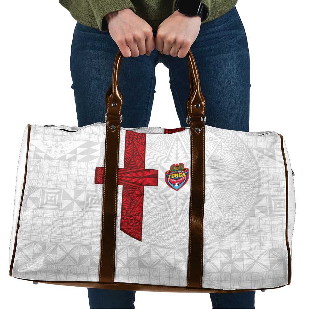 Tonga Ngatu Art Rugby Mate Ma'a Travel Bag LT03 White - Polynesian Pride
