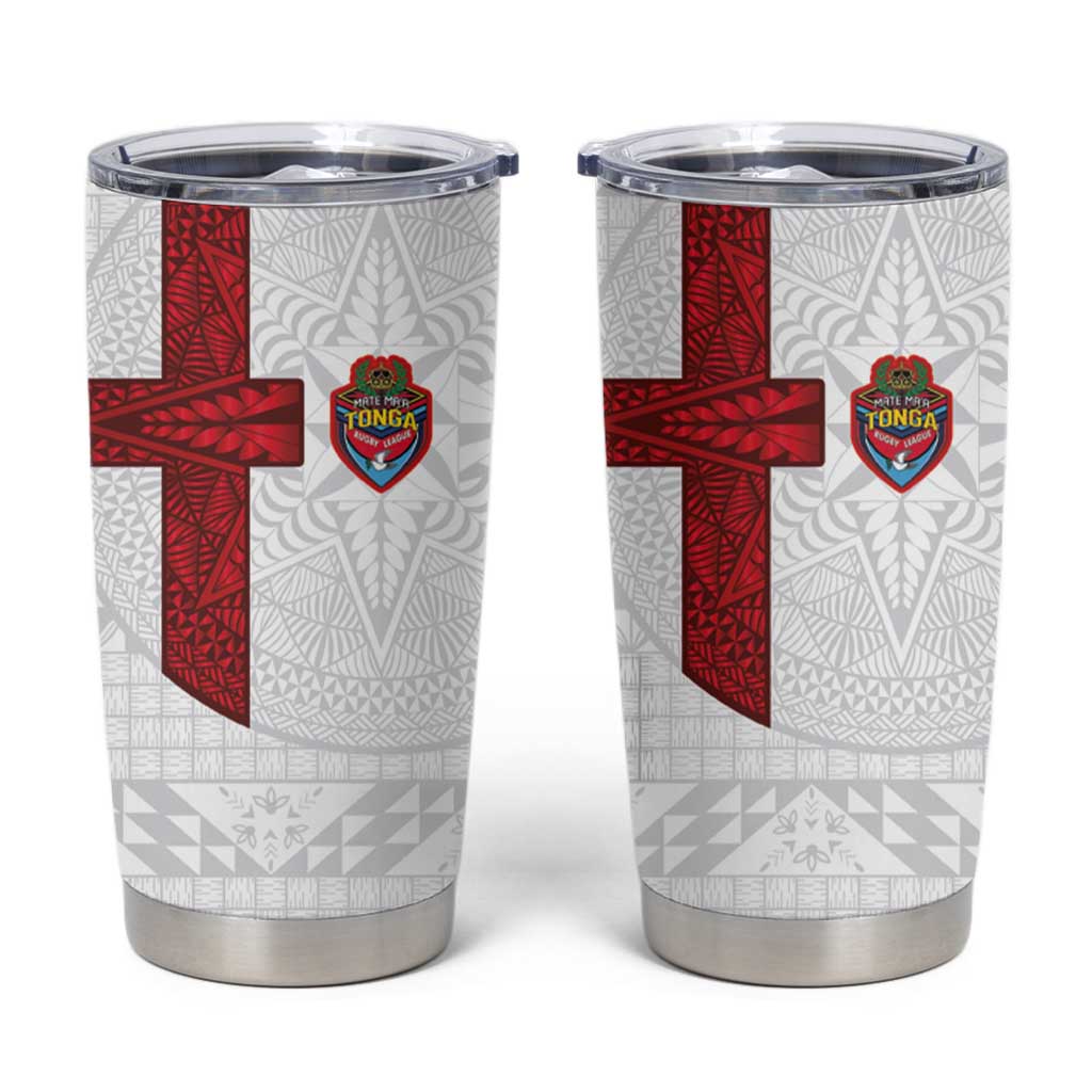 Tonga Ngatu Art Rugby Mate Ma'a Tumbler Cup LT03 White - Polynesian Pride