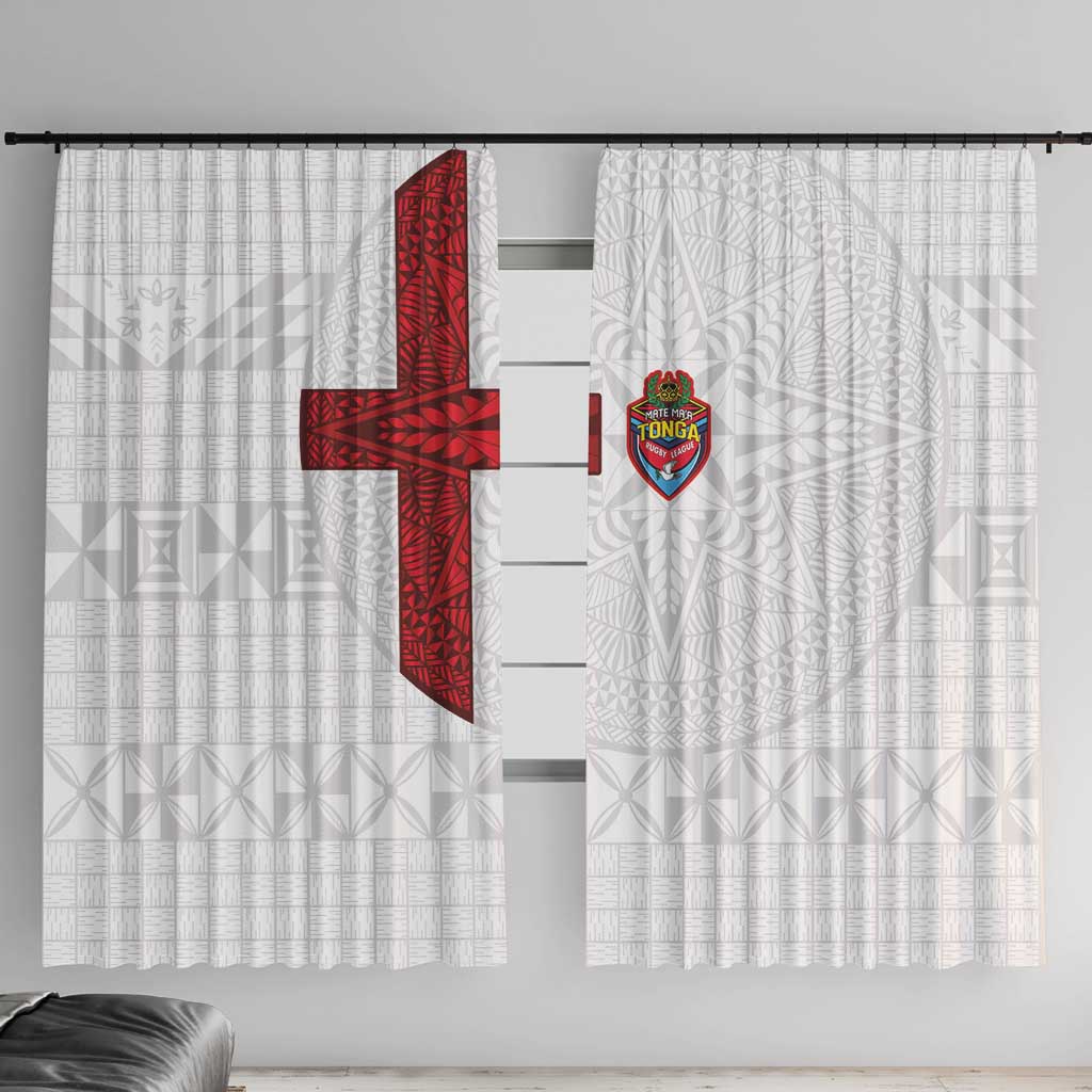 Tonga Ngatu Art Rugby Mate Ma'a Window Curtain LT03 With Hooks White - Polynesian Pride