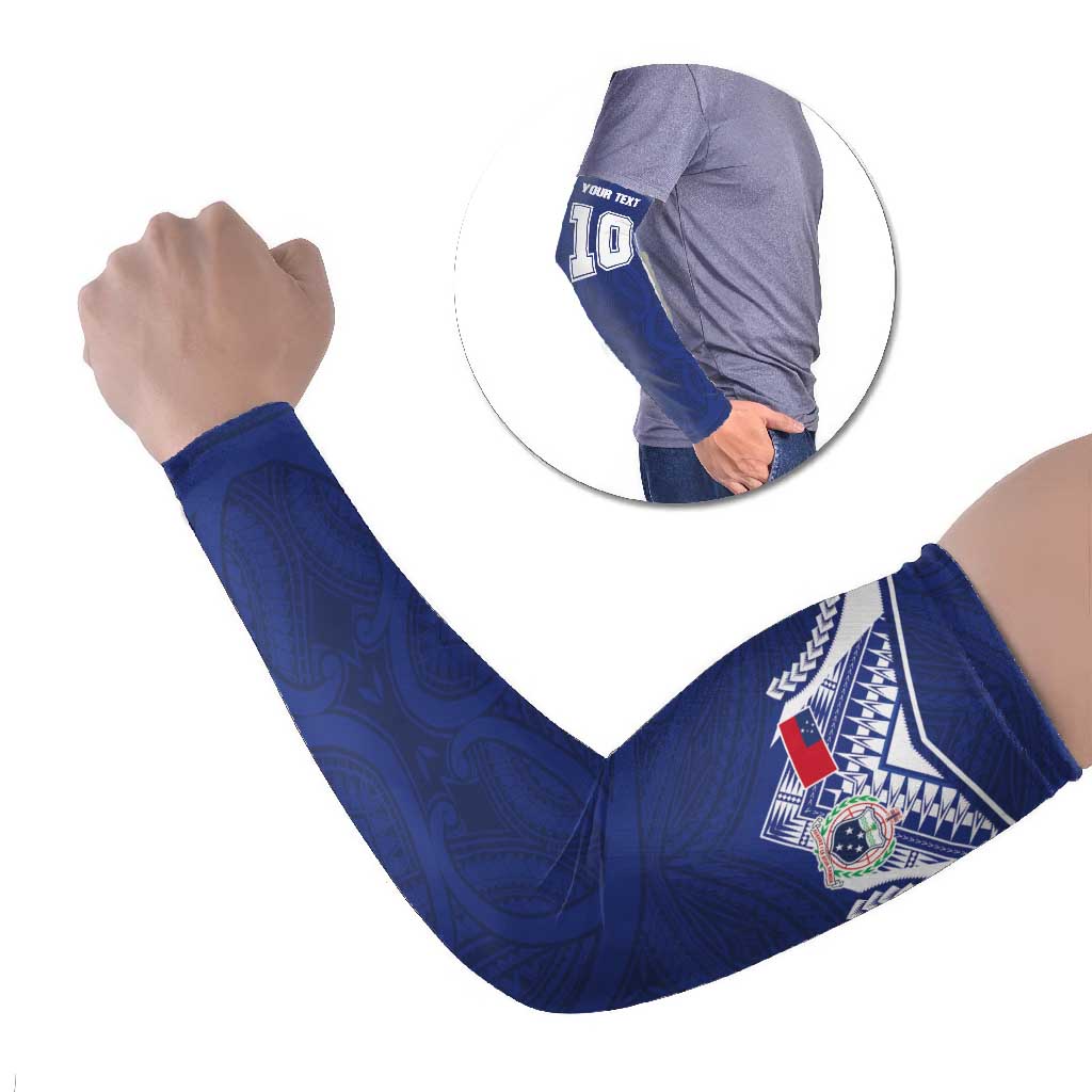 Custom Samoa Rugby Arm Sleeves Pacific Motifs LT03 Set of 2 Blue - Polynesian Pride
