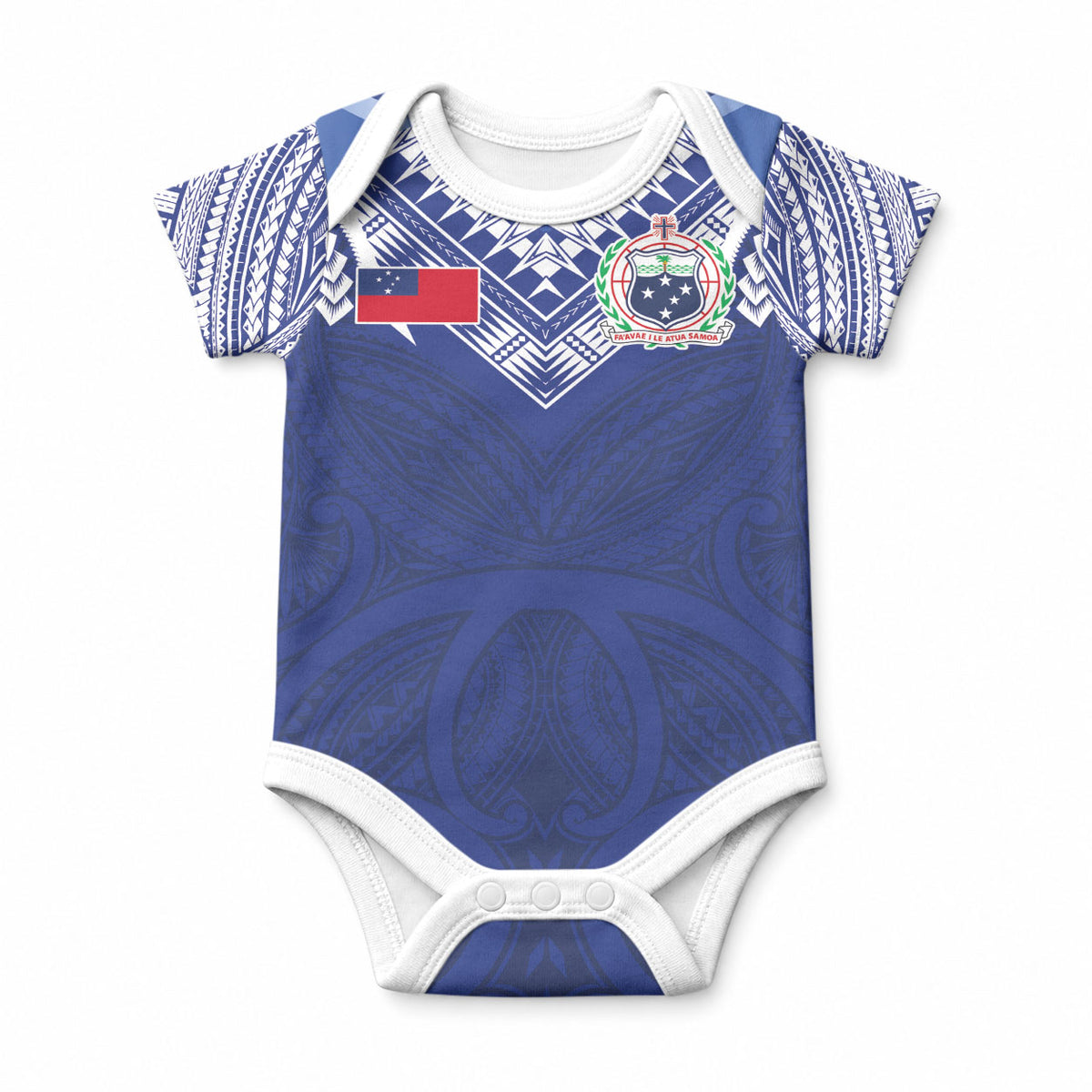 Custom Samoa Rugby Baby Onesie Pacific Motifs LT03 Blue - Polynesian Pride