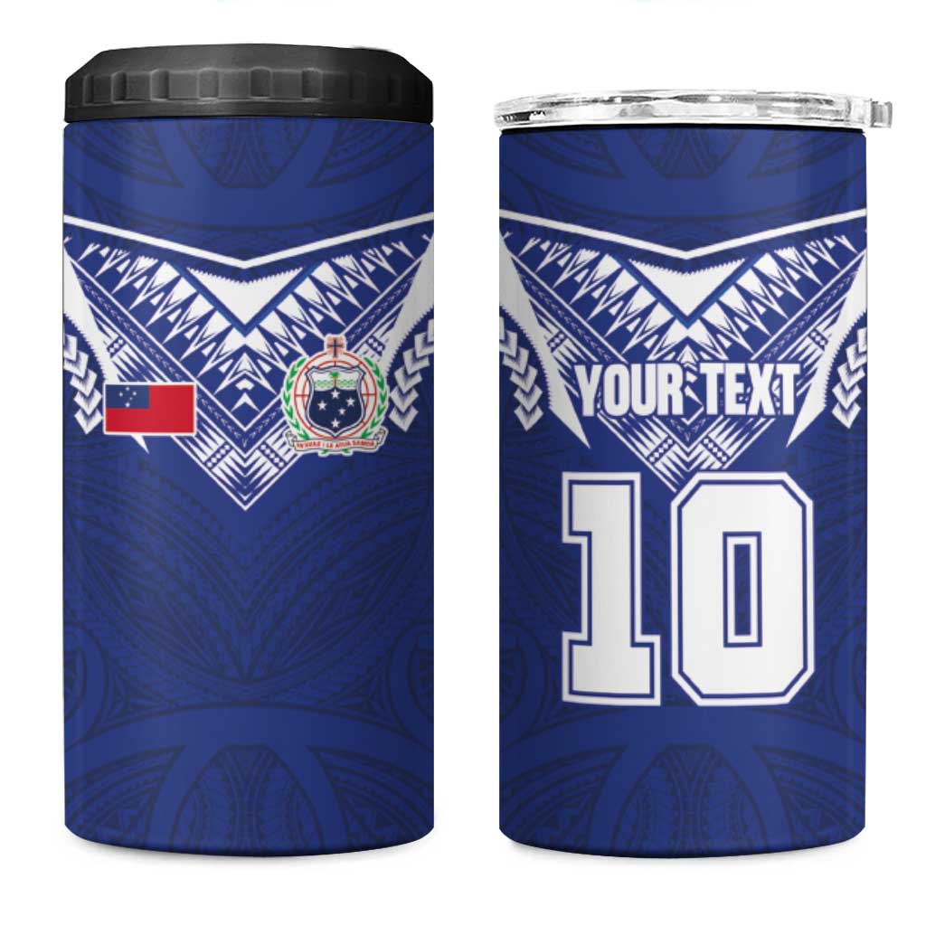 Custom Samoa Rugby 4 in 1 Can Cooler Tumbler Pacific Motifs LT03 One Size: 16 oz Blue - Polynesian Pride