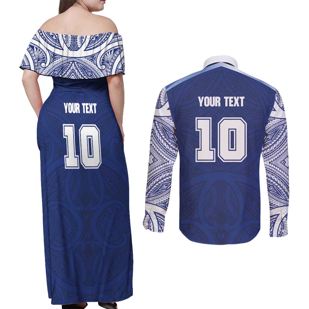 Custom Samoa Rugby Couples Matching Off Shoulder Maxi Dress and Long Sleeve Button Shirt Pacific Motifs LT03 - Polynesian Pride
