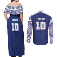 Custom Samoa Rugby Couples Matching Off Shoulder Maxi Dress and Long Sleeve Button Shirt Pacific Motifs LT03 - Polynesian Pride