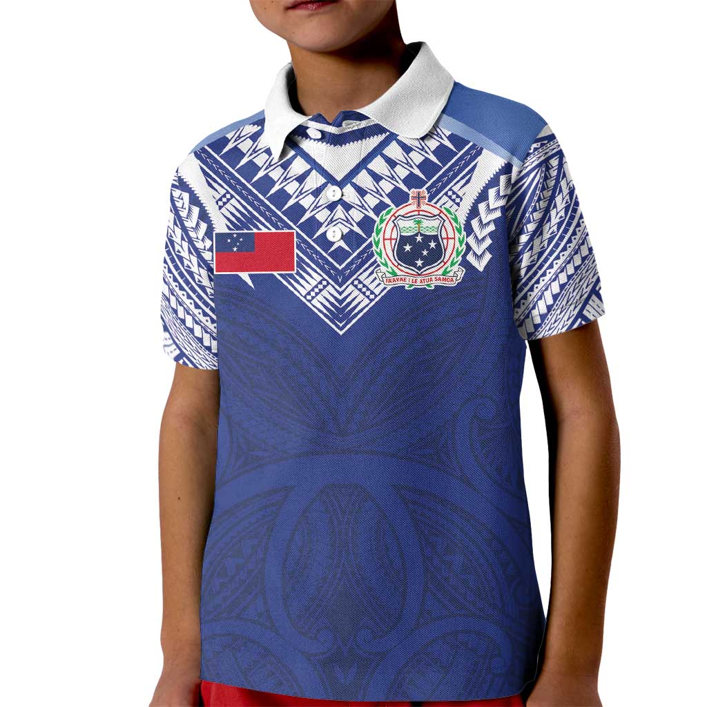 Custom Samoa Rugby Kid Polo Shirt Pacific Motifs LT03 Kid Blue - Polynesian Pride