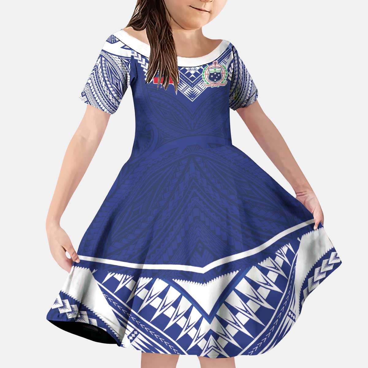 Custom Samoa Rugby Kid Short Sleeve Dress Pacific Motifs LT03 KID Blue - Polynesian Pride