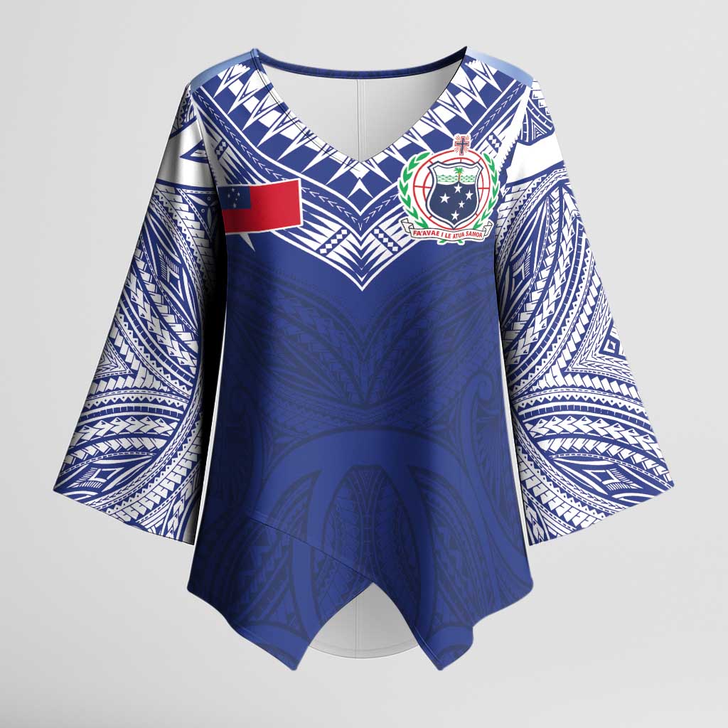 Custom Samoa Rugby Kimono Sleeve Blouse Pacific Motifs LT03 Female Blue - Polynesian Pride