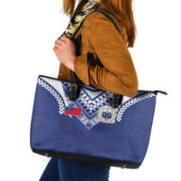 Samoa Rugby Leather Tote Bag Pacific Motifs LT03 Blue - Polynesian Pride